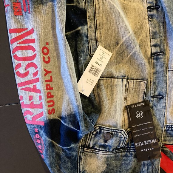 Reason Jean Jacket Beautiful Distressed Jean Jacket Men size M - Picture 2 of 5